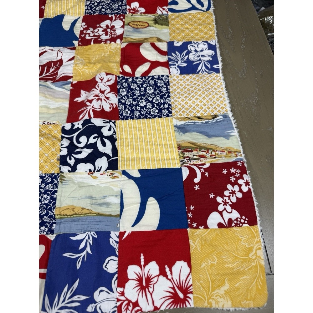 Hawaiian Quilt Blanket Beaches Floral Print Patch Lap Baby Blanket Handmade - Picture 11 of 12